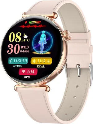 Image de INF Montre Connectée Or Rose Bracelet Cuir Rose - Suivi Santé Avancé