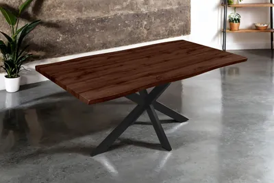 Produktbild von Esstisch 180x90 cm Baumkante Holz Nussbaum-Optik Spider-Gestell Metall schwarz JOSY