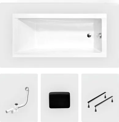 A collage of images showing a bathtub and its accessories.