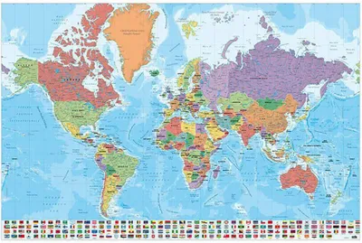 Immagine prodotto di Poster con mappa del mondo e bandiere Mappa del Mondo 91,5 x 61 cm