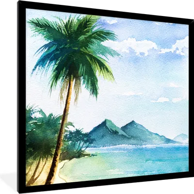 Produktbild von MuchoWow® MuchoWow® Gerahmtes Poster Aquarell - Meer - Palme 40x40 cm - Poster mit zchwarzem Bilderrahmen - Mit Rahmen - Wanddekoration Schlafzimmer