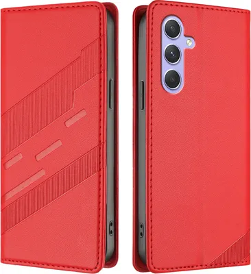 Produktbild von Hülle für Samsung Galaxy A55 5G, Kunstleder Brieftaschen Handyhülle mit Kartenfach und Standfunktion Rot