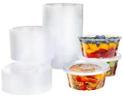 Obrázok produktu pre Omgoods – Plastové nádoby, 50 kusov – 280 ml. Nádoby na potraviny – Vhodné na skladovanie – S možnosťou stohovania – Opakovane použiteľné – Ideálne na omáčky/džemy – Nádoby na potraviny