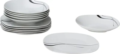 Obrázek produktu pro Van Well jídelní servis Silver Night, 12 kusů pro 6 osob, 6 jídelních talířů + 6 polévkových talířů, lineární dekor