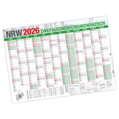 Produktbild von ITENGA Jahresplaner NRW 2026 Wandkalender DIN A0 (118,9 x 84,1 cm), 250 g/qm gerollt