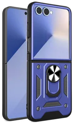Image de Coque pour Samsung Galaxy Z Flip 7, Protection Antichoc Anti-Rayures avec Anneau - Bleu Marine