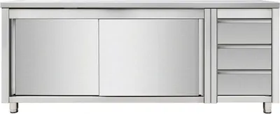 Image de Meuble de bureau avec portes coulissantes et tiroirs, 1600 x 700 x 850 mm