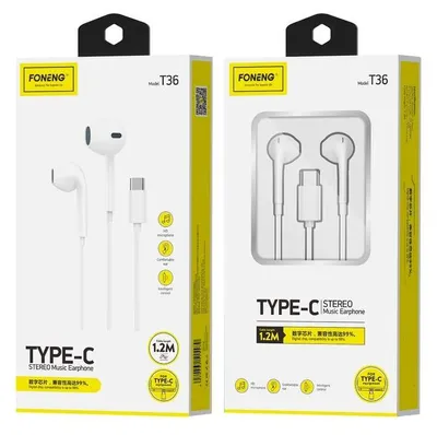Zdjęcie produktu dla Foneng Słuchawki Przewodowe T36 Usb-C Z Mikrofonem 1.2M Biały