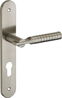 Image de Ensemble de poignées pour porte d'entrée Diane trou de cylindre, carré 7mm, entr'axes 195mm, nickelé brossé - THIRARD