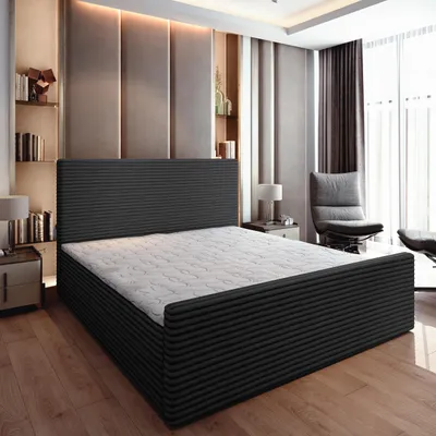 Produktbild von Masseno Boxspringbett BRENTO 180x200 cm Komplett-Set mit Bonell Matratze und Topper, Polsterbett mit Bettkästen -Schwarz, TILIA 100
