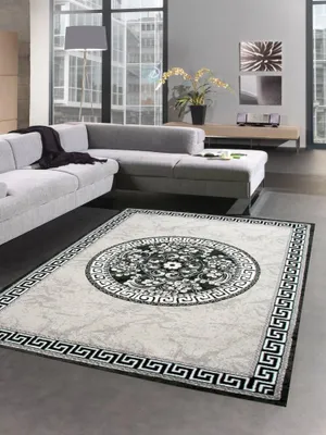 Zdjęcie produktu dla Designerski dywan do salonu wzór meander szary czarny rozmiar - 200x280 cm