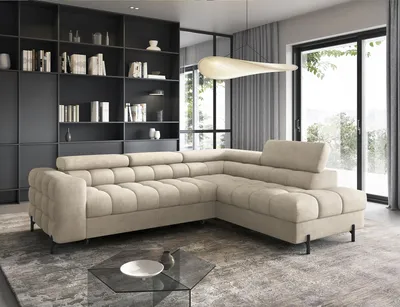 Produktbild von Ecksofa, Polsterecke, Eckcouch Wohnlandschaft Sofa mit Ottomane Eckgarnitur - Ecksofa Ferrucio R - Beige (Aura 18)