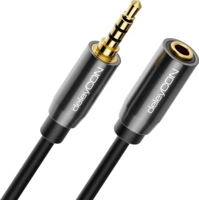 Produktbild von deleyCON 3m Headset Kopfhörer Verlängerung AUX 3,5mm Klinke CTIA 4 Polig TRRS Mikrofon Verlängerungskabel Stereo Audio Metallstecker PC Handy Smartphone Tablet HiFi Receiver (Extra Dünn & Flexibel)