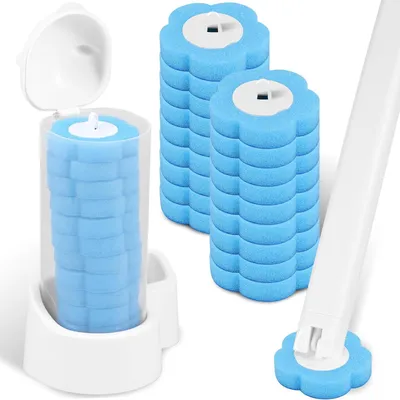 Imagen del producto de Juego de cepillos para inodoro desechables, de 4 piezas, con mango extensible y 18 cabezales de repuesto, para baño