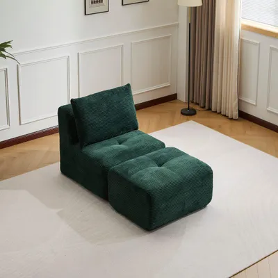 Produktbild von Sofa Gemütlicher Lounge Sessel mit Hocker, Cordstoff, ohne Montage Mit Schaumstoff gepolstert, bequem für Wohn- & Schlafzimmer