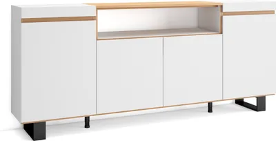 Image de COZY Buffet salon et cuisine, 200x35x87cm, Blanc et Chêne Soft