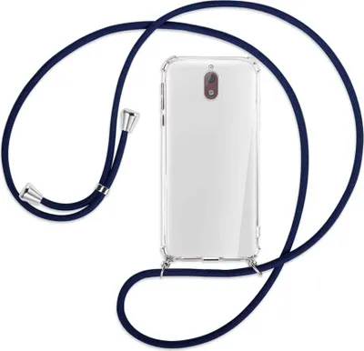Produktbild von Handykette Backcover-Schutzhülle mit Band (Metall silberfarben) für Nokia 3.1 - dunkelblau