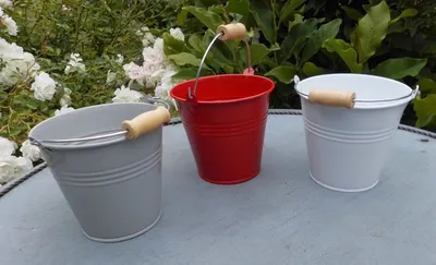 Produktbild von Metalleimer 3 St. rot grau weiss Pflanztöpfe BlumentöpfeTisch-Deko