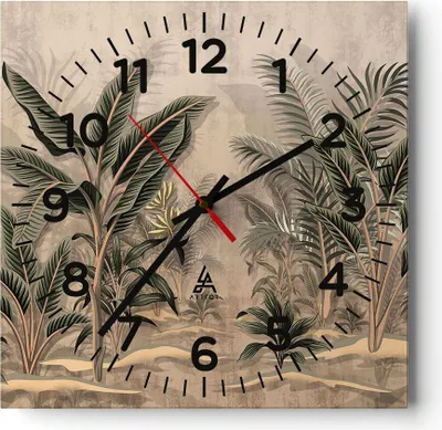 Produktbild von Wanduhr - Quadrat - Glasuhr - Wald Blatt Baum - 40x40cm - Schleichendes Uhrwerk - Lautlos - zum Aufhängen bereit - Dekoration Modern - Wanddekoration aus Glas - C4AC40x40-5101
