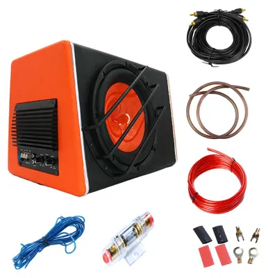 Zdjęcie produktu dla Subwoofer samochodowy - 25 cm, 12 V, 3800 W, obudowa basowa - Smukły, aktywny subwoofer z wzmacniaczem - Zakres częstotliwości: 50–250 Hz - W zestawie kabel audio
