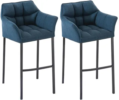 Produktbild von CLP 2er Set Barhocker Damaso Stoffbezug mit Vierfußgestell aus Metall bis 240 kg | Farbe blau Gestell Farbe schwarz