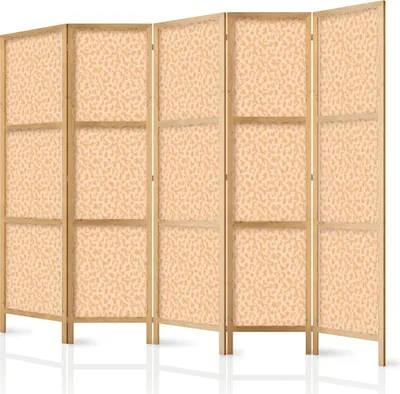 Produktbild von 5-teiliger Einseitiger Vlies Japanischer Paravent - Tiny Dots - Optimistic Pattern in Peach Colors. 225x172 cm f-A-10194-bh-b