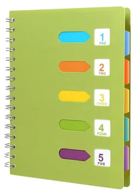 Image de Cahier à spirales, format A5, quadrillé, couleur verte, 120 feuilles, avec 5 intercalaires