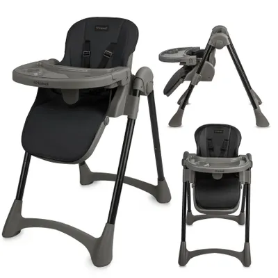 Produktbild von Kidwell FORTO Hochstuhl klappbar – Verstellbarer Babyhochstuhl mit Doppelablegetablett & 7 Höhenstufen Schwarz-Grau