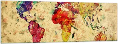 Produktbild von Bilder auf glas - Karte Welt modern - 160x50cm - Glasbilder - Wandbilder - Kunstdruck - zum Aufhängen bereit - Wanddekoration aus Glas - Glas Bilder - Wandbild auf Glas - Einteilig - GAB160x50-3582