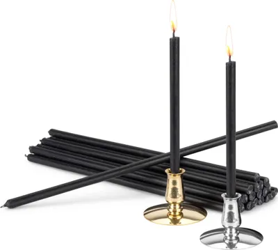 Produktbild von Set 2 Kerzenhalter + 200g Altarkerzen schwarz L 24cm Ritualkerzen Paraffin 40063