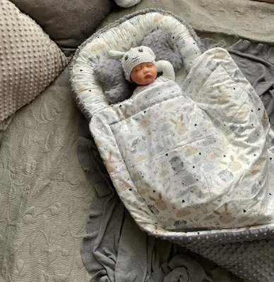 Produktbild von HASE/ Minky GRAPHIT Babynestchen Unterlage 3 Tlg SET Babynest Wicleklunterlage Reisebett Babydecke Babyausstattung 4 Jarhreszeiten PREMIUM Geschenk