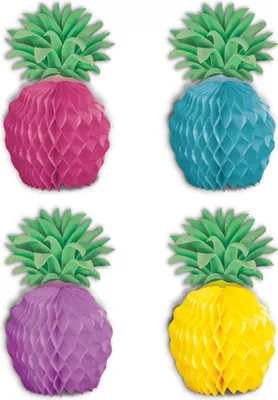 Produktbild von Papier-Ananas Tischdeko 8 Stück bunt 12 cm - Einheitsgröße