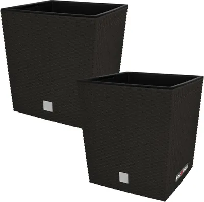 Immagine prodotto di KOTARBAU® Set di 2 vasi da fiori 15,8 L Altezza: 27 cm Vaso per piante Umbra in plastica con vaso interno Set di vasi da fiori in rattan per piante da interno esterno