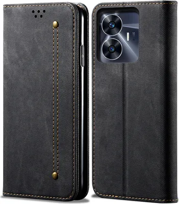 Produktbild von Realme C55 Hülle, Leder Brieftasche Flip Bookstyle Schutzhülle mit Standfunktion für Realme C55 Schwarz