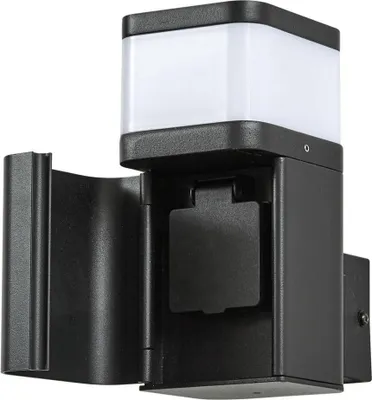 Produktbild von Lindby Außenwandlampe Teyon, mit Steckdose, schwarz, IP44 G9