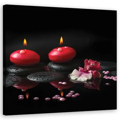 Produktbild von Leinwandbild Rote Kerzen Zen-Steine 40x40 Feeby Rot bild für die wand bereit zum aufhängen
