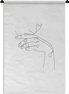Produktbild von MuchoWow® Wandteppich Wandbehang Strichzeichnung - Hand - Gesicht 60x90 cm Tapisserie Dekoration Wandtuch - Foto-Teppich - Abwaschbar