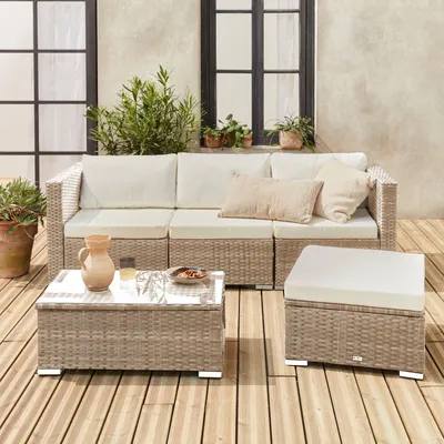 Produktbild von sweeek - Gartenlounge aus Polyrattan für 4 Personen - Natur