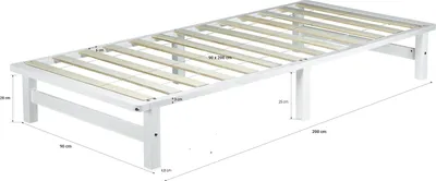 Produktbild von Homestyle4u Holzbett 90x200 mit Lattenrost Weiß Massivholz Kiefer Palettenbett Einzelbett Jugendbett