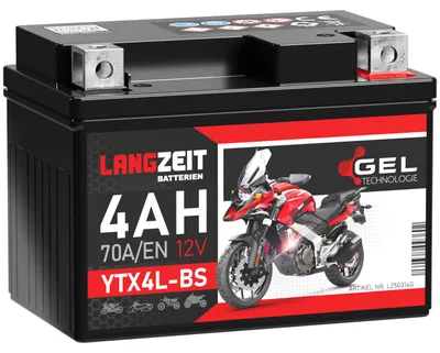 Produktbild von LANGZEIT YTX4L-BS GEL Roller Batterie 12V 4Ah 70AEN GEL Batterie 12V Motorradbatterie 50314 CTX4L-BS