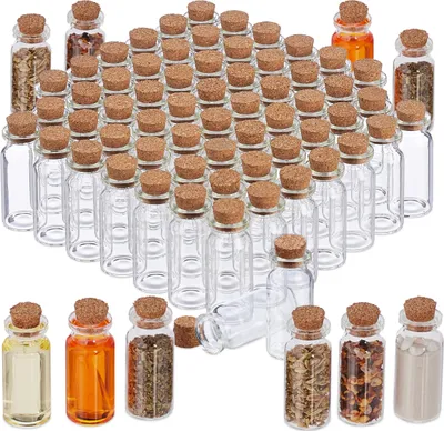 Produktbild von relaxdays Mini skleněné láhve s korkem sada 72 ks