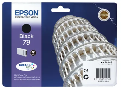 Obrázok produktu pre Epson Tower of Pisa Singlepack Black 79 DURABrite Ultra Ink, Štandardná výťažnosť, Čierna, Atrament na pigmentovej báze, 1 kusov