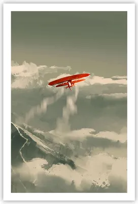 Produktbild von Poster - Poster ohne Rahmen - Rot Flugzeug Berge - 61x91,5 cm - Wand Bild - Wanddeko - Wandbilder - Kunstposter - Wandposter - Bilder - Kunstdruck - Wanddekoration - Wandbild - P2XPA61x91-4854