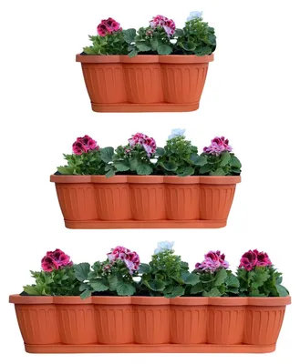 Produktbild von Blumenkasten Balkonkasten Pflanzkasten Terracotta im Wellendesign inkl. passenden Bewässerungsuntersetzer 40, 60 oder 80 cm