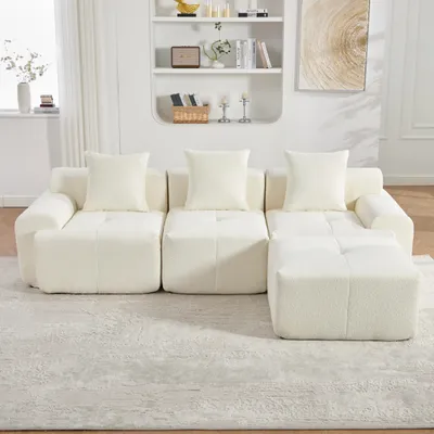 Produktbild von Wolken-Sofa mit Hocker 268 cm – L-förmiges modulares Ecksofa in Beige, 3-Sitzer, Memory-Schaum, keine Montage, 268x102x78 cm, für modernes Wohnzimmer
