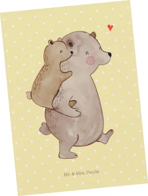Produktbild von Mr. & Mrs. Panda Postkarte Papa Bär - Gelb Pastell - Geschenk, Ansichtskarte, Postkarten, Vatertag, Muttertag, Geburtstag, Fotokarte, einzelkarte, bildkarte, Vater