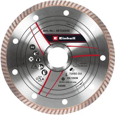 Obrázok produktu pre Einhell 49724550, Rezací disk, Keramický, Betón, jemná kamenina, Žula, Mramor, Kameň, Kachlička, Einhell, 2,22 cm, 12,5 cm, Strieborná