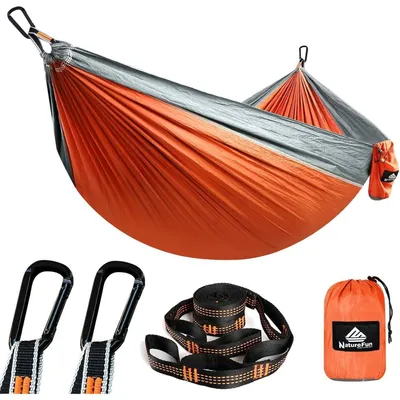 Produktbild von Hängematte Ultraleicht Reise Camping 300kg Tragkraft 275x140cm Fallschirm Nylon Orange/Grau