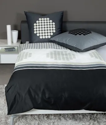 Produktbild von Janine Mako Satin Bettwäsche 3 teilig Bettbezug 200 x 220 cm Kopfkissenbezug 80 x 80 cm J.D. 87050-08 graphit kitt