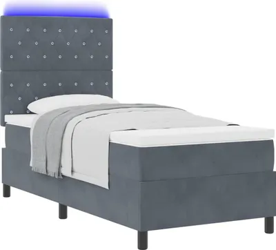 Image de Lit à ressort LED avec matelas Gris foncé 90 x 190 cm Velours